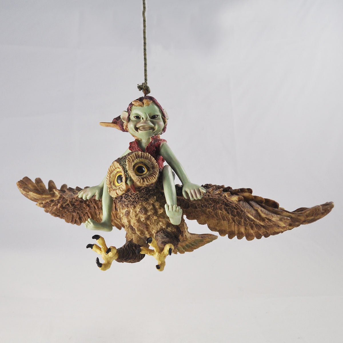 Pixie Riding Owl Hanging Garden Home Decor Figurine