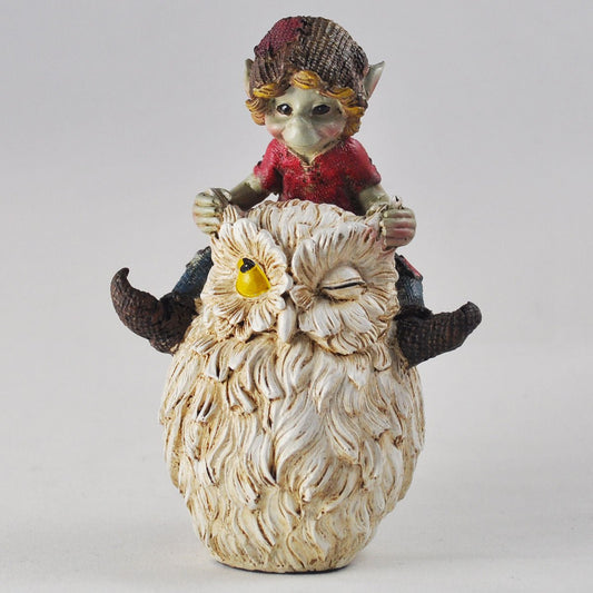 Pixie Riding An Owl Home Or Garden Decor Figurine