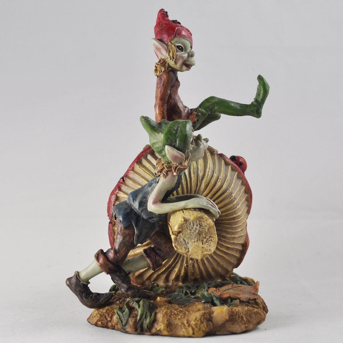 Pixie Brothers Sat On A Mushroom Garden Or Home Decor Figurine