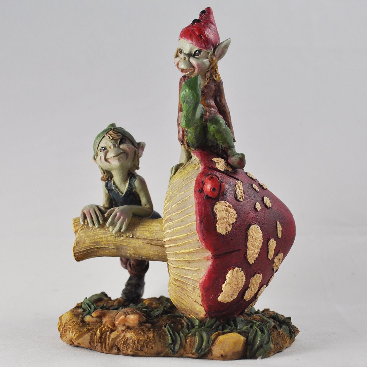 Pixie Brothers Sat On A Mushroom Garden Or Home Decor Figurine