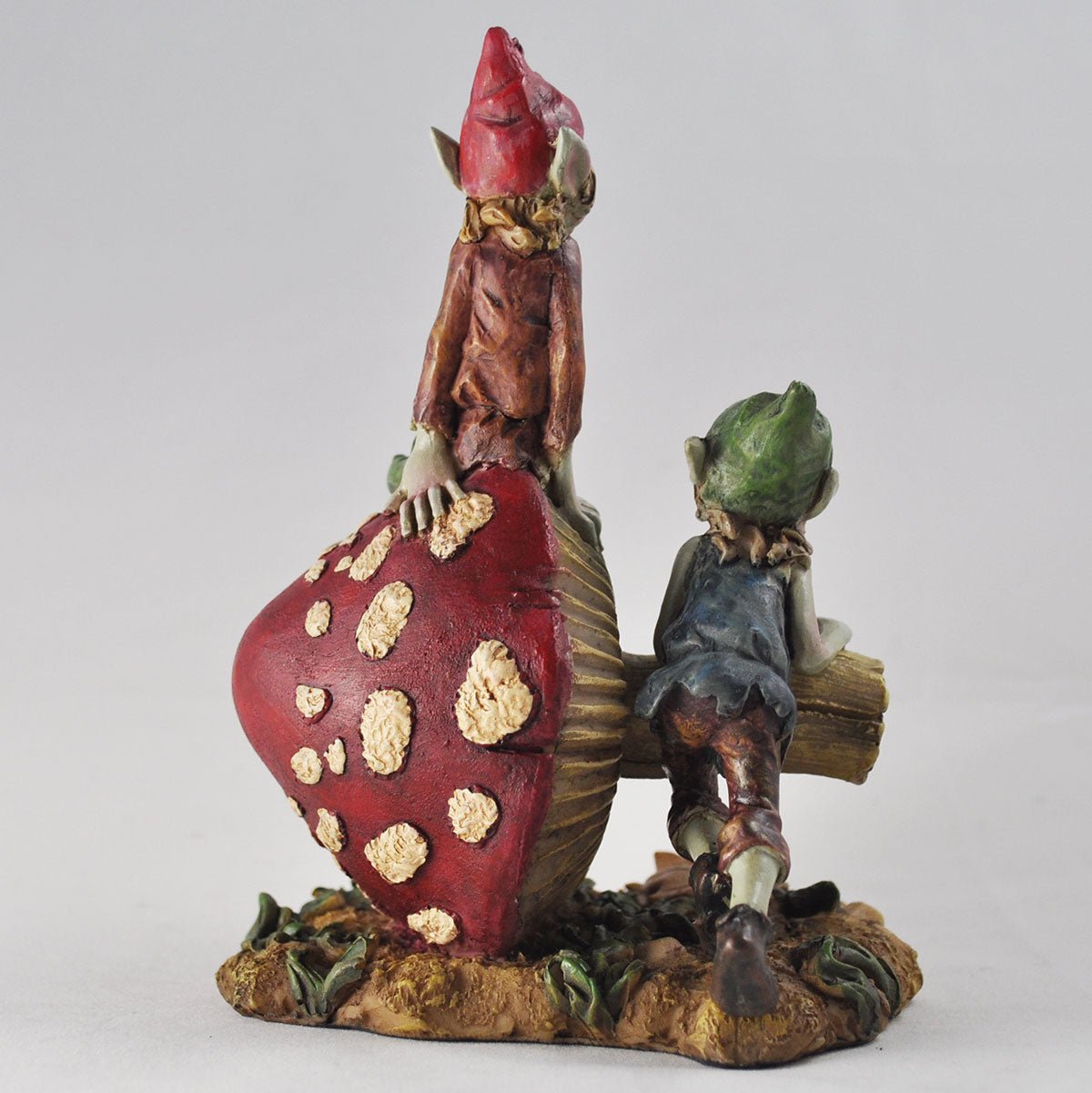 Pixie Brothers Sat On A Mushroom Garden Or Home Decor Figurine - Present Days
