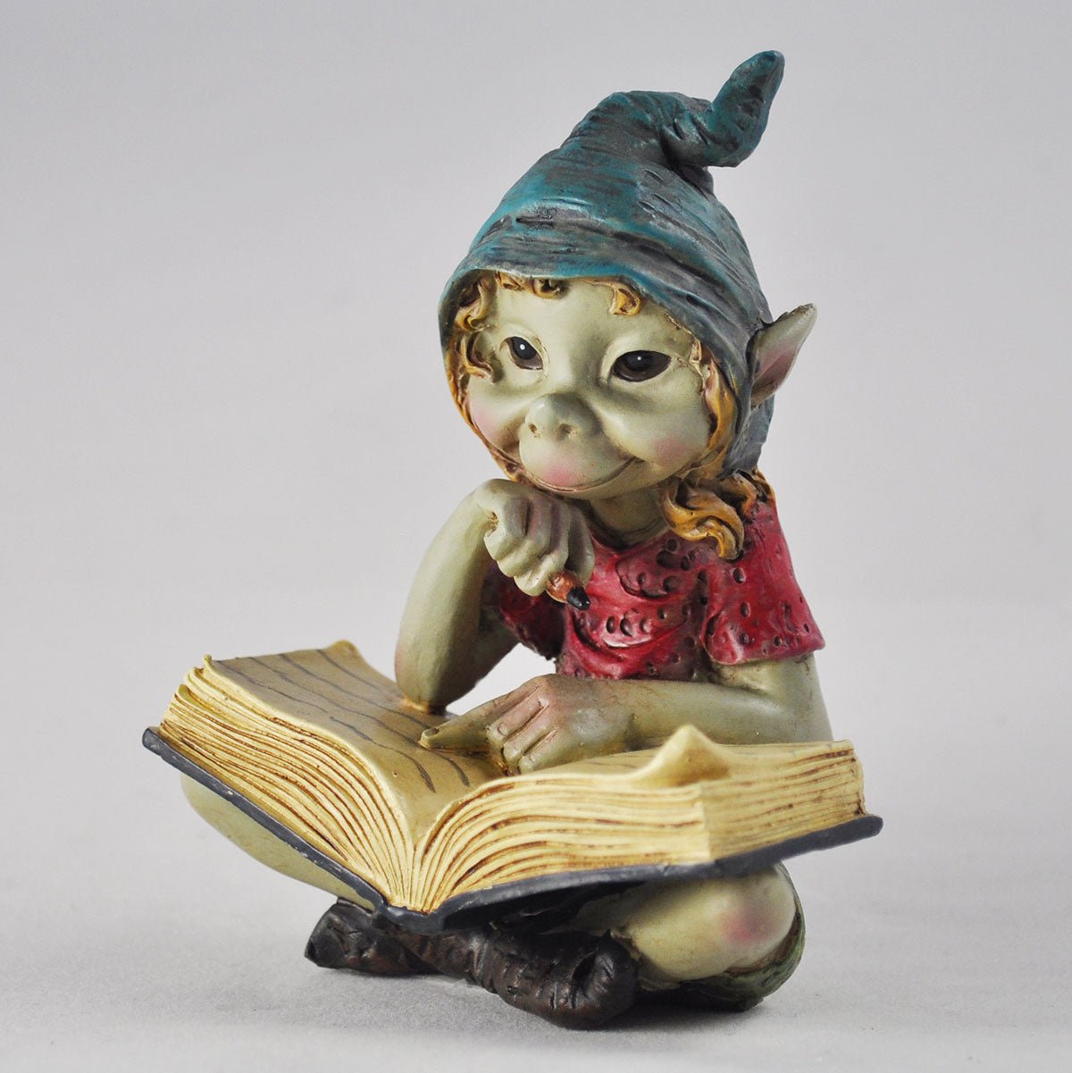 Pixie Sat Reading Books Set of 2 Garden Or Home Decor Figurine - Present Days