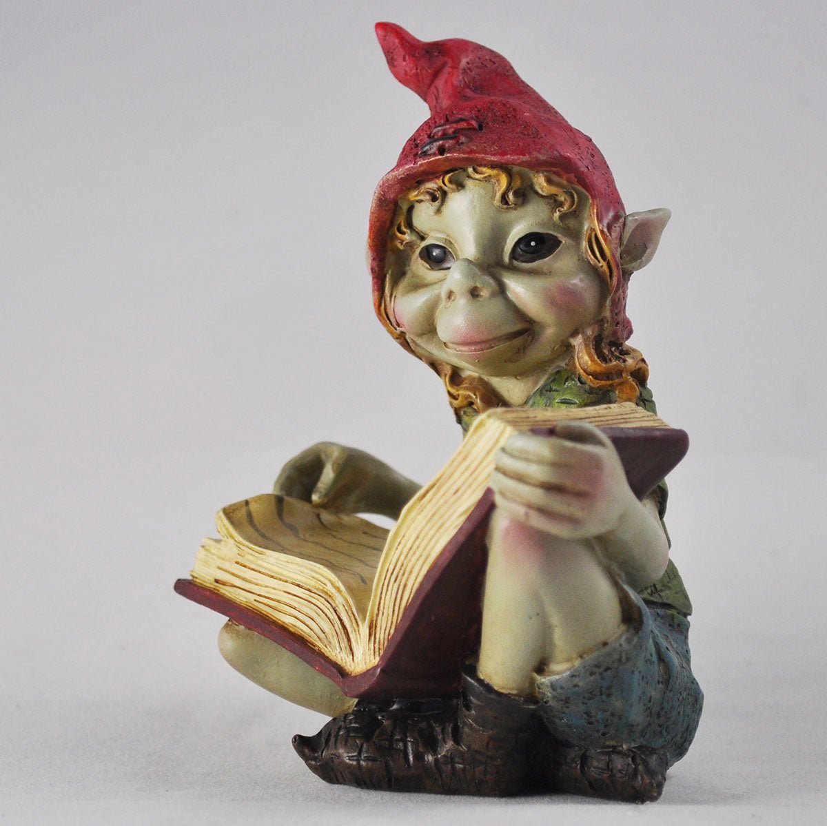 Pixie Sat Reading Books Set of 2 Garden Or Home Decor Figurine