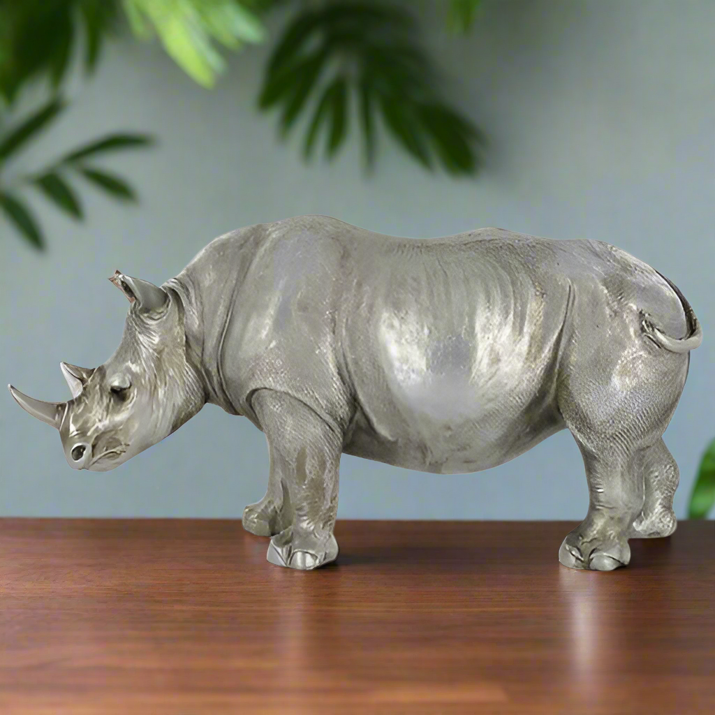 Antique Silver Finish Rhinoceros Ornament