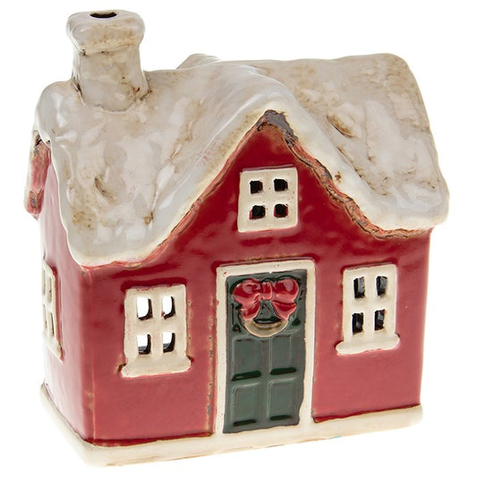 Christmas Village Pottery Traditional Red House Tea Light Holder