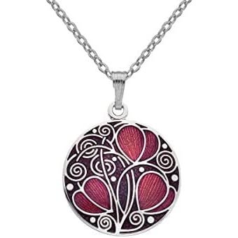Rennie Mackintosh Fine Enamel Rose Coiled Leaves Design Necklace Red