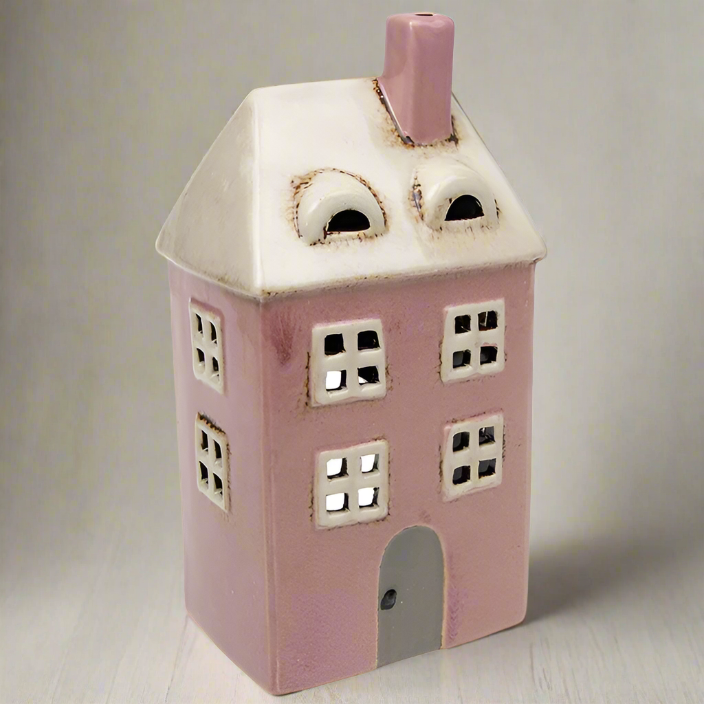 Village Pottery Pink House Tea Light Holder