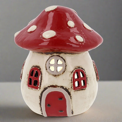 Toadstool House Tealight Holder Village Pottery