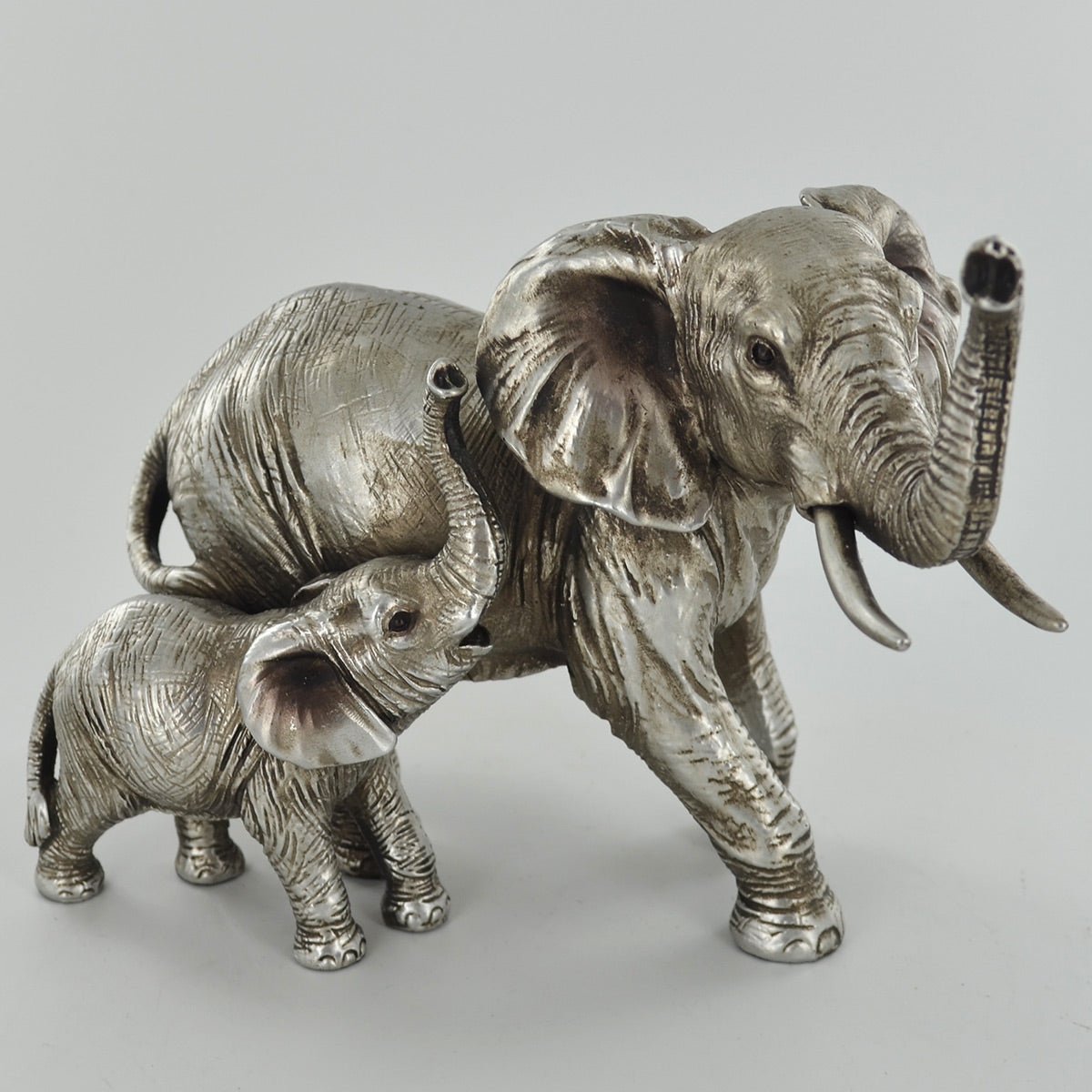 Mother & Baby Elephant Ornament Antique Silver Finish