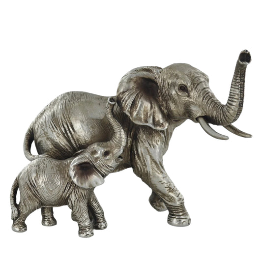 Mother & Baby Elephant Ornament Antique Silver Finish
