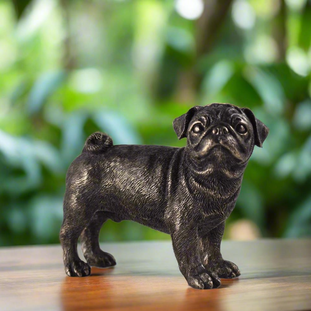 Pug Dog Figure Cold Cast Bronze Standing Sculpture