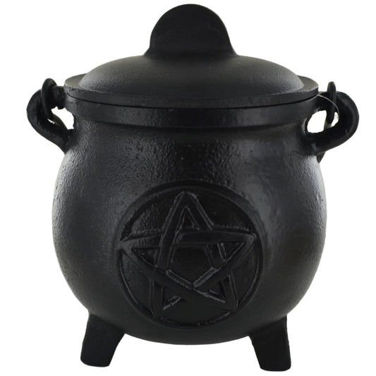 Large Cast Iron Cauldron Pentagram Design With Removable Lid