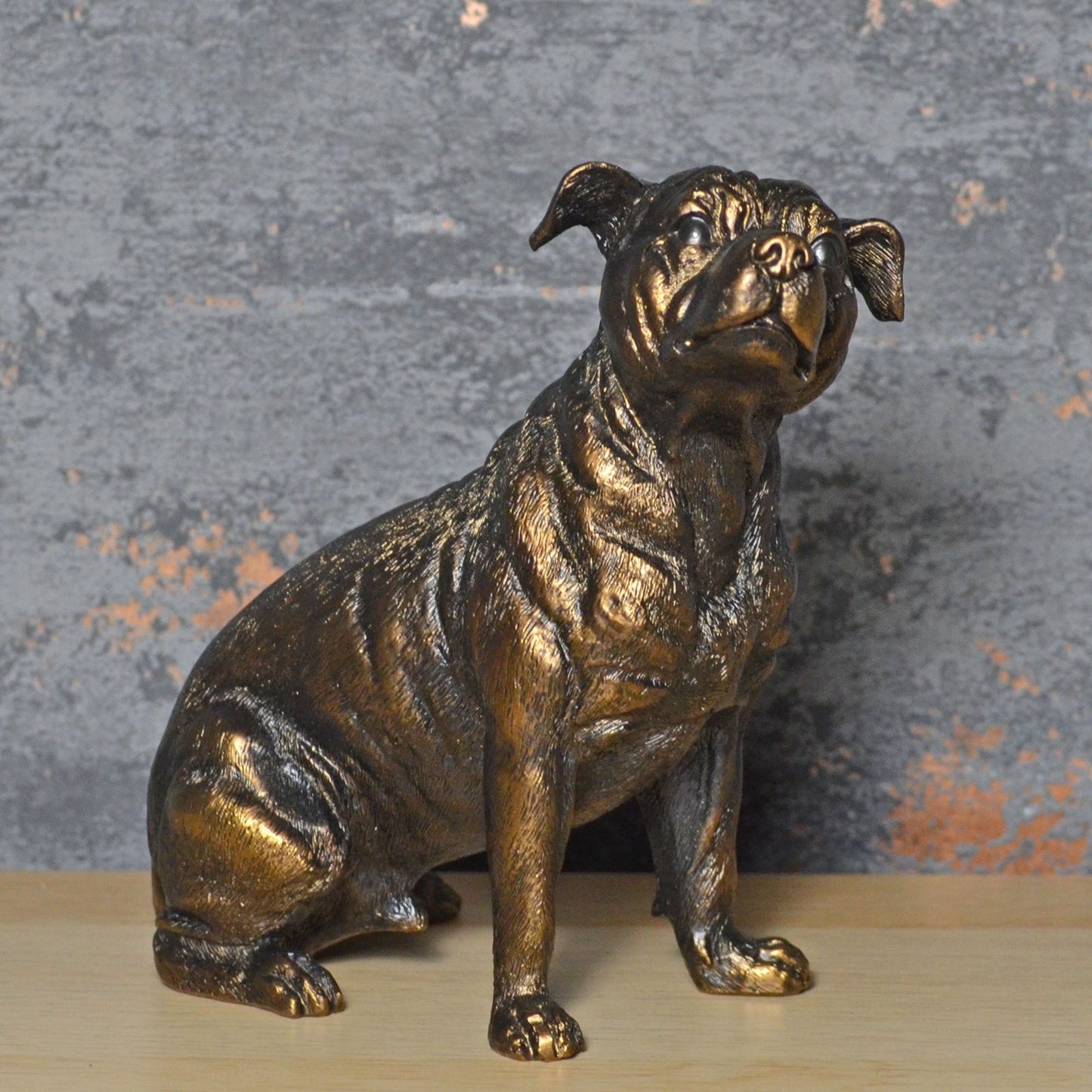 Bull Terrier Sitting Dog Painted Bronze Resin Sculpture