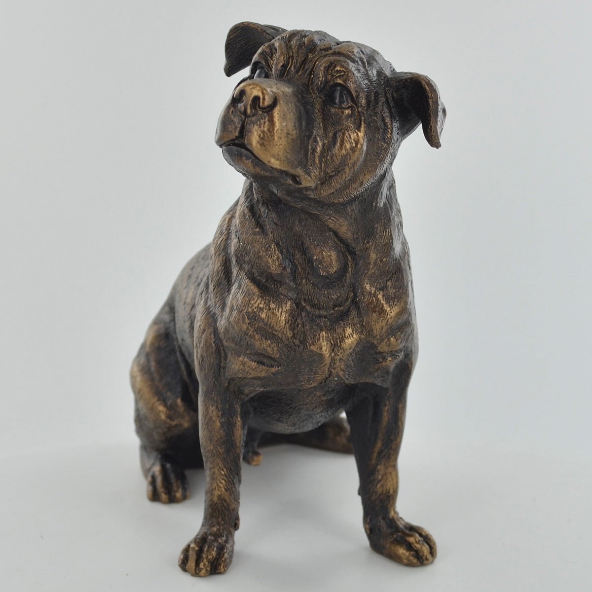Bull Terrier Sitting Dog Painted Bronze Resin Sculpture
