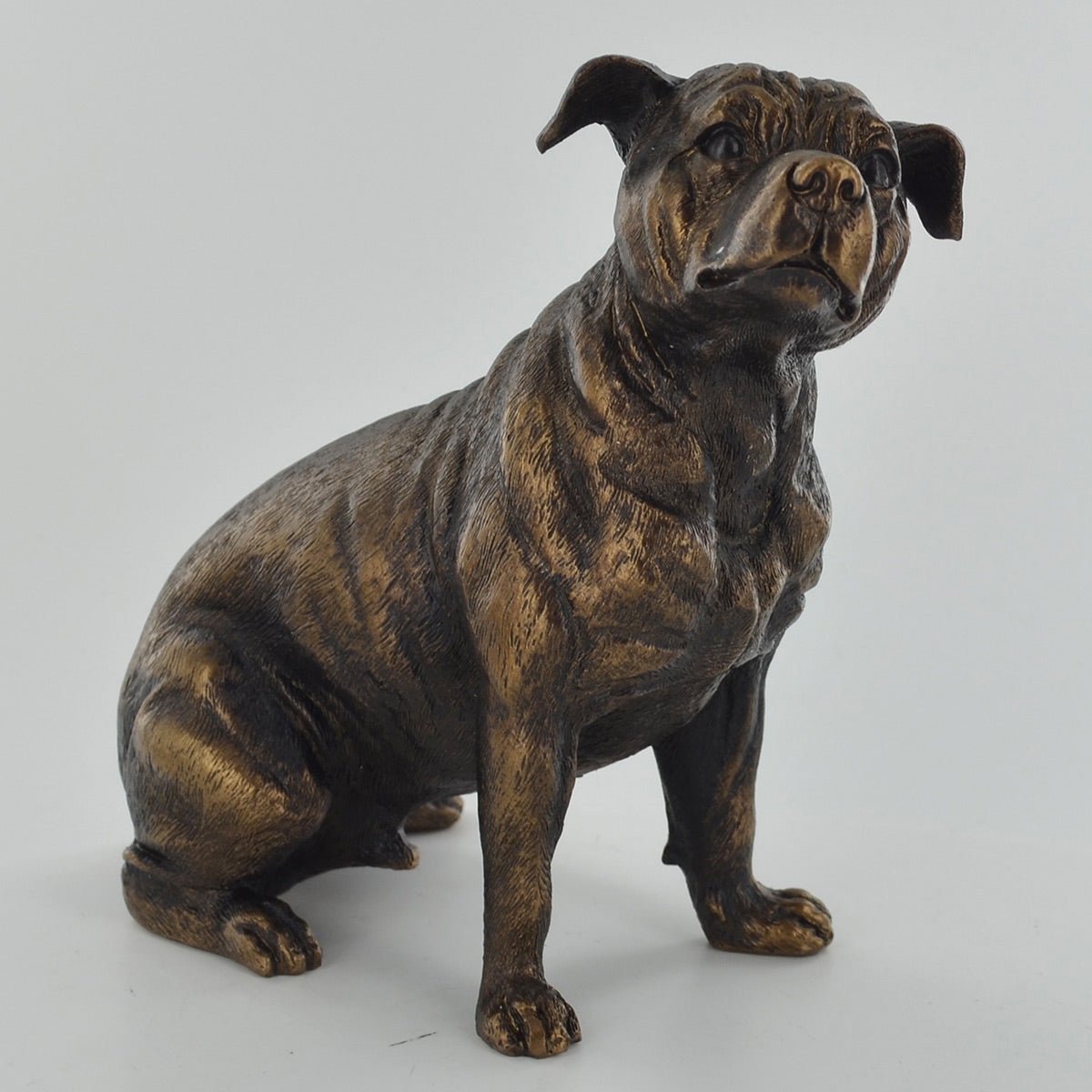 Bull Terrier Sitting Dog Painted Bronze Resin Sculpture