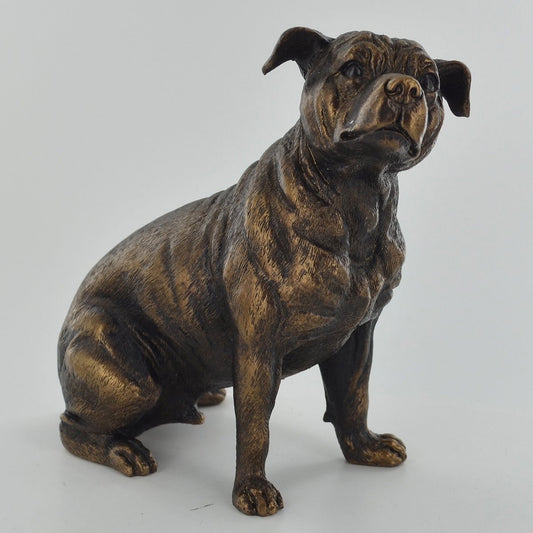 Bull Terrier Sitting Dog Painted Bronze Resin Sculpture