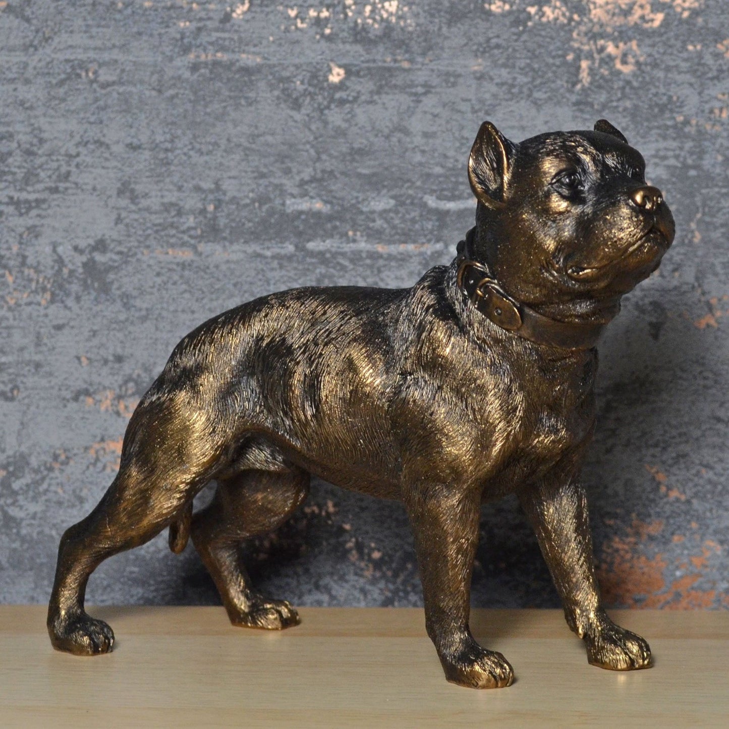 Pit Bull Terrier Dog Painted Bronze Resin Sculpture