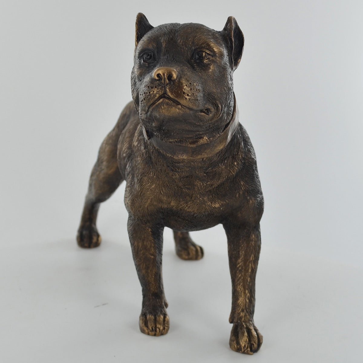 Pit Bull Terrier Dog Painted Bronze Resin Sculpture