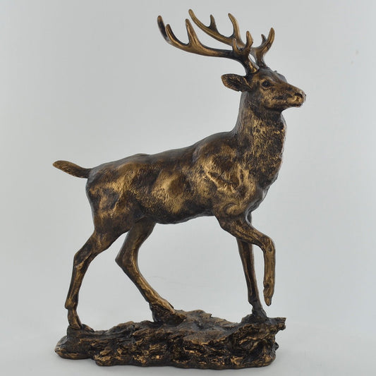 Highland Monarch Stag Painted Bronze Resin Sculpture