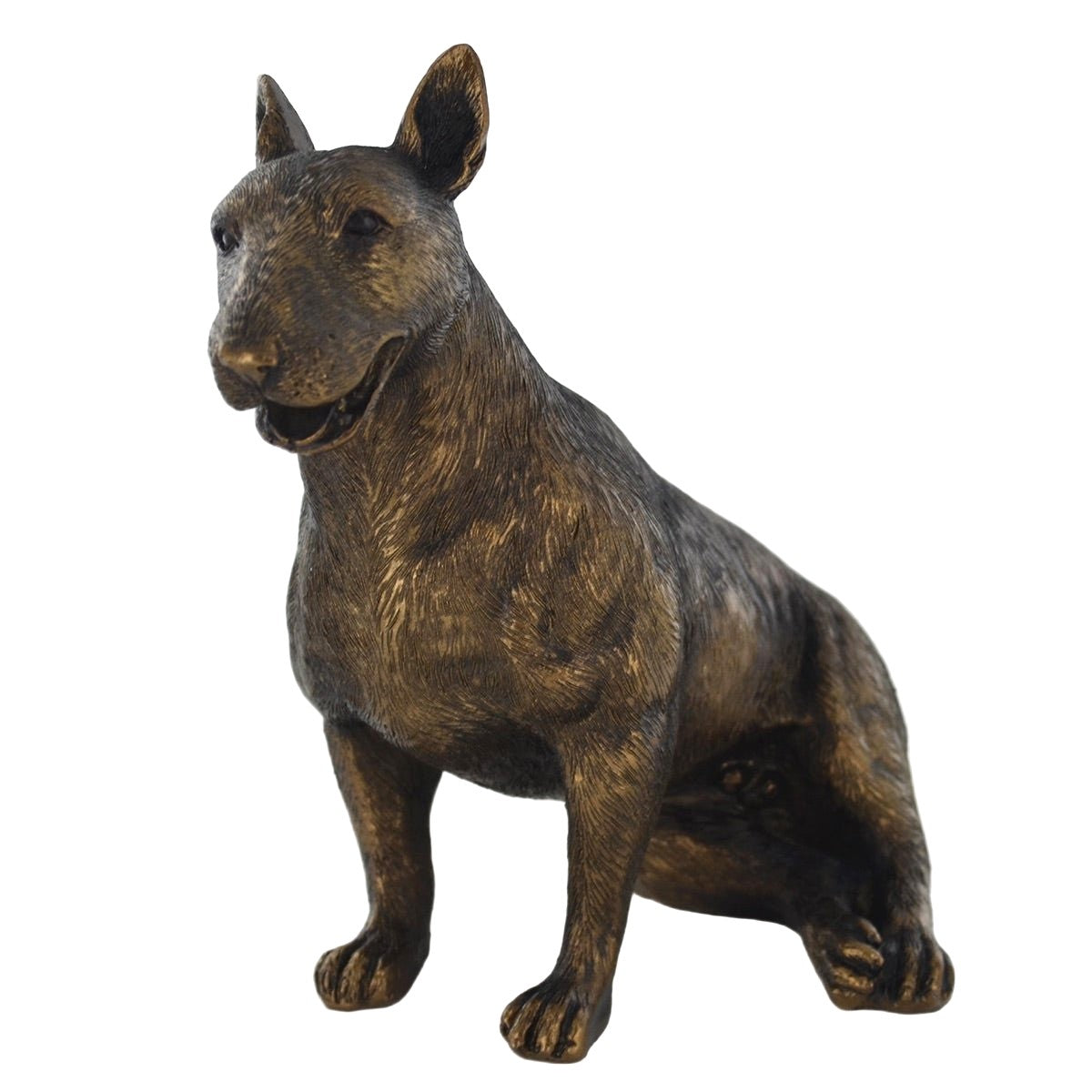 Bull Terrier Dog Sitting Painted Bronze Resin Sculpture