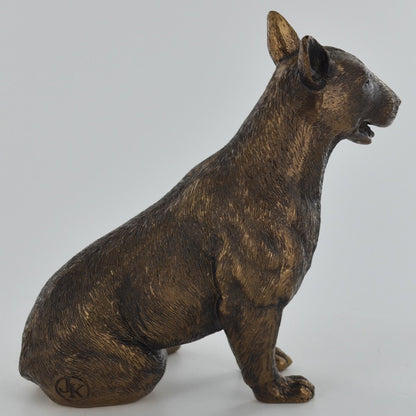 Bull Terrier Dog Sitting Painted Bronze Resin Sculpture