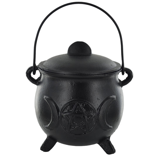 Extra Large Cast Iron Cauldron Triple Moon Design With Removable Lid