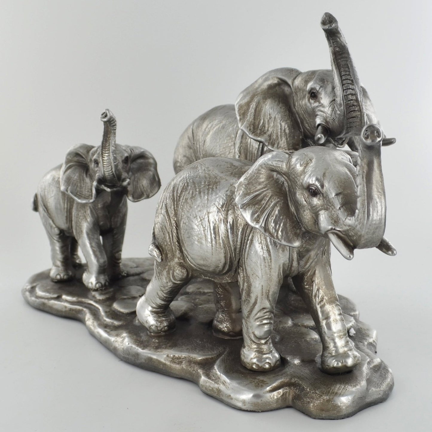 Elephant Family Ornament Antique Silver Finish