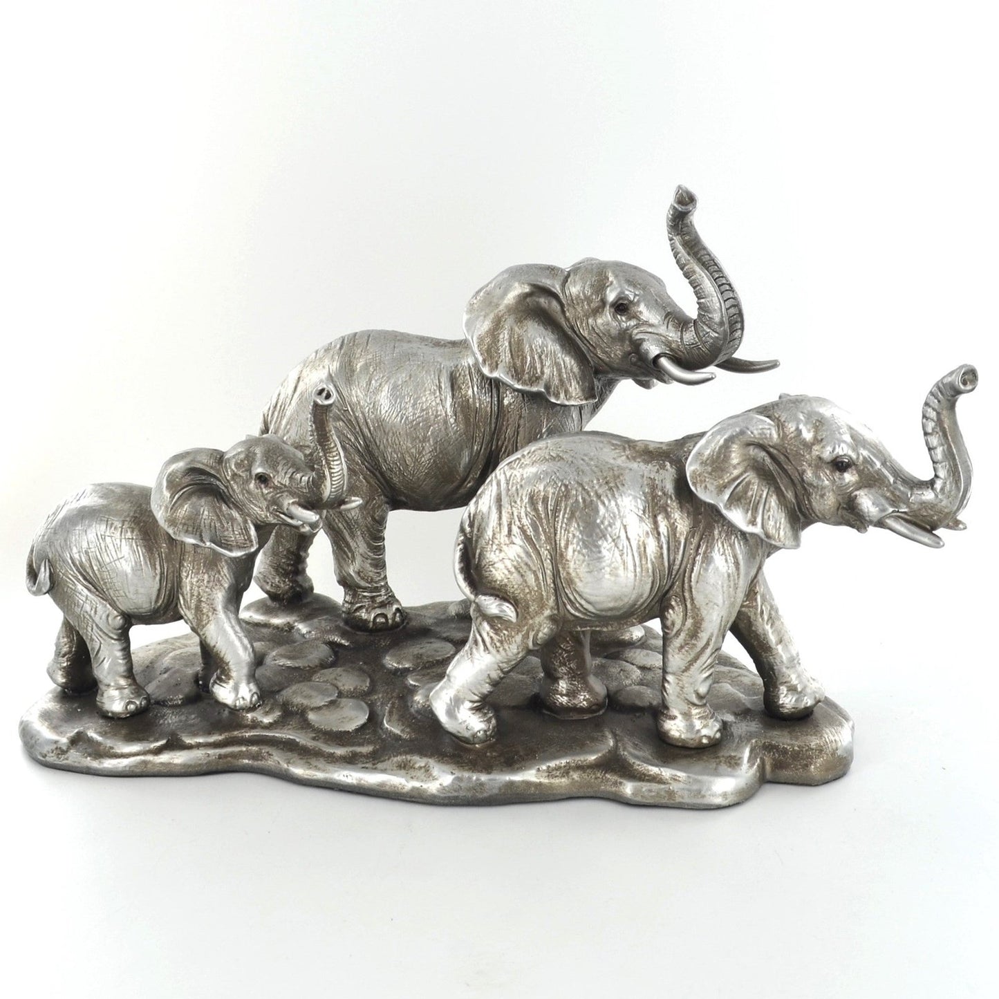 Elephant Family Ornament Antique Silver Finish