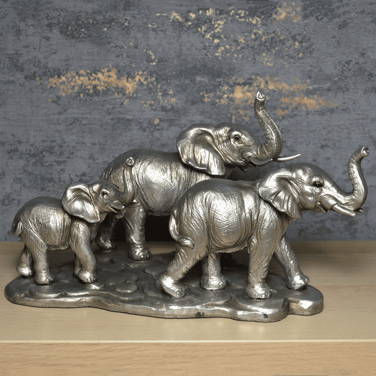 Elephant Family Ornament Antique Silver Finish