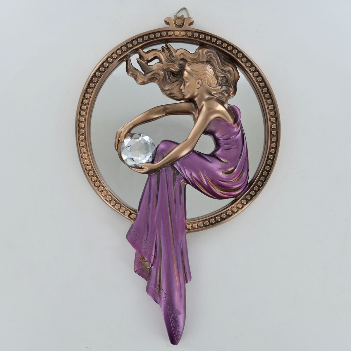 Lady Holding Ball Mirror, Cold Cast Bronze Wall Decor