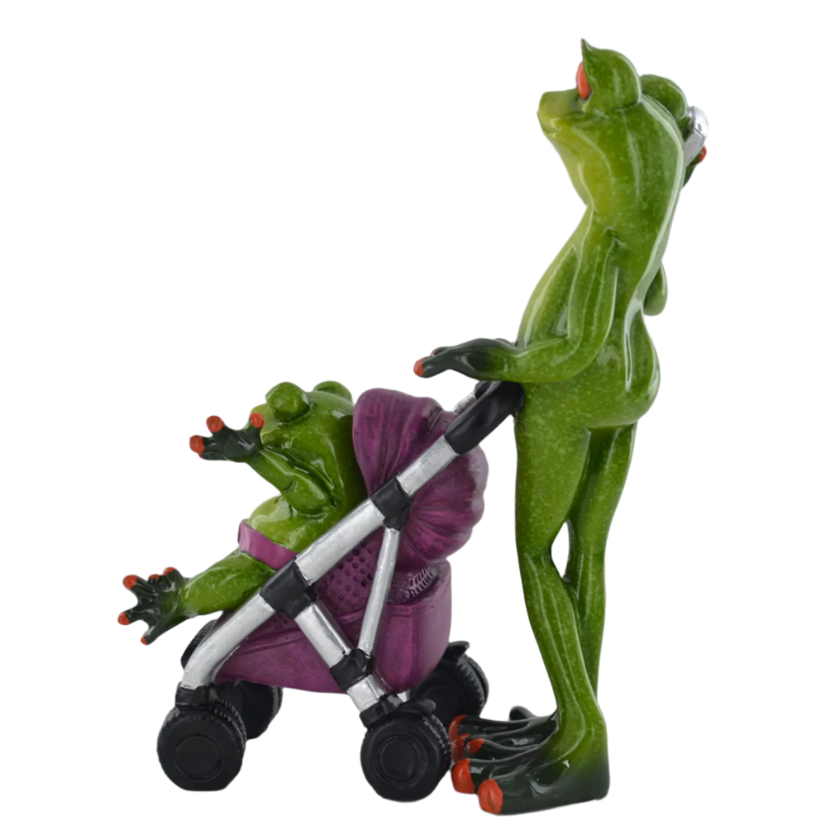 Comical Frog Stroller Parent & Baby Figure