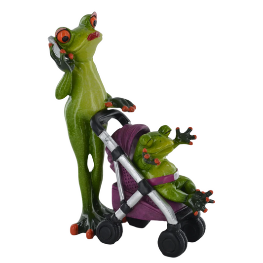 Comical Frog Stroller Parent & Baby Figure