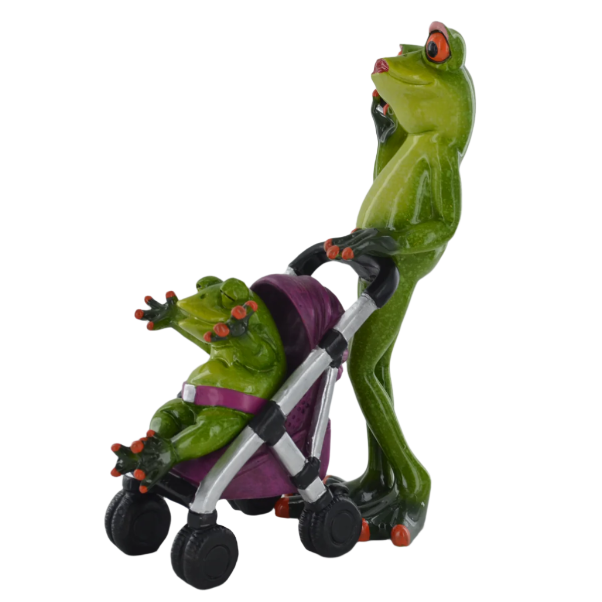 Comical Frog Stroller Parent & Baby Figure