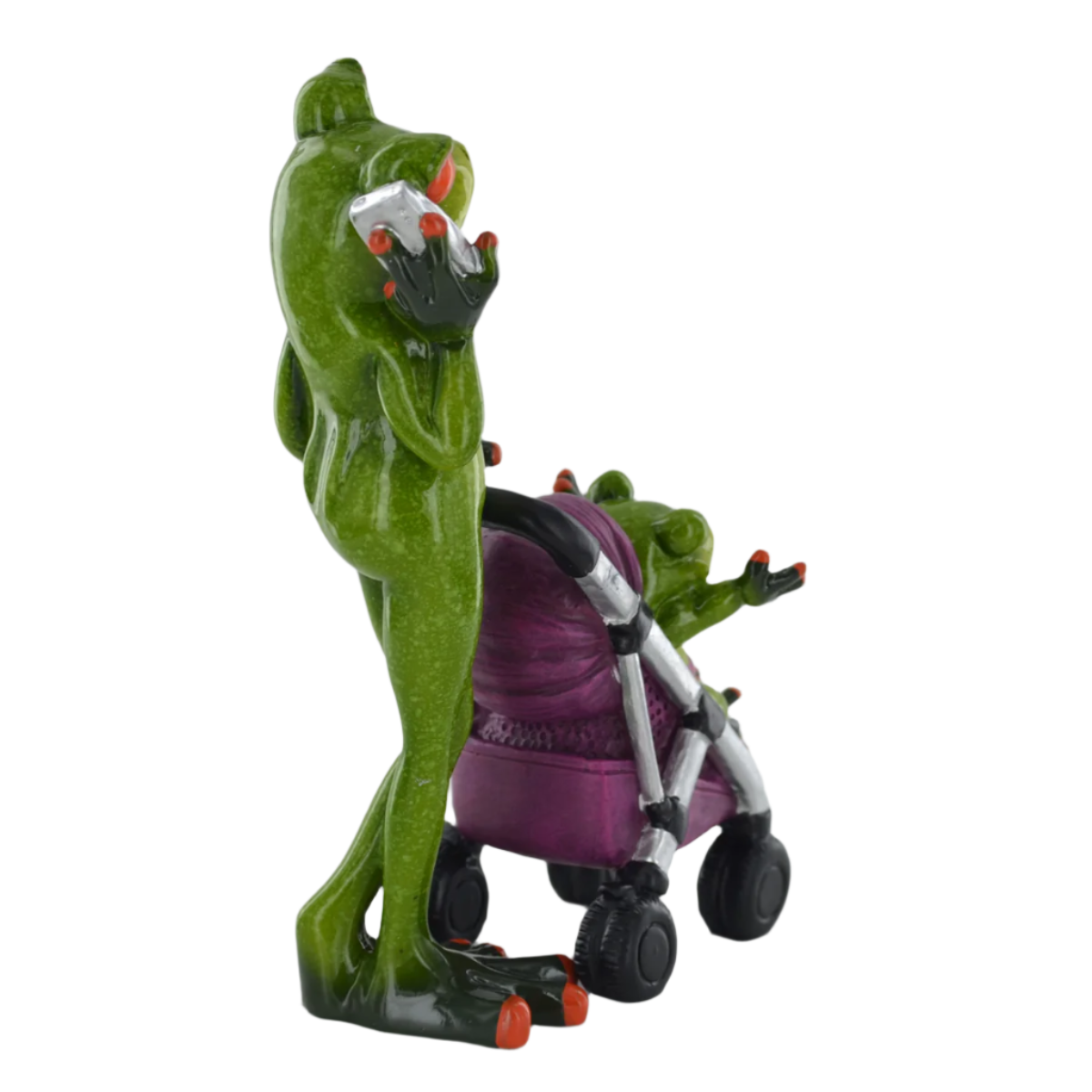 Comical Frog Stroller Parent & Baby Figure