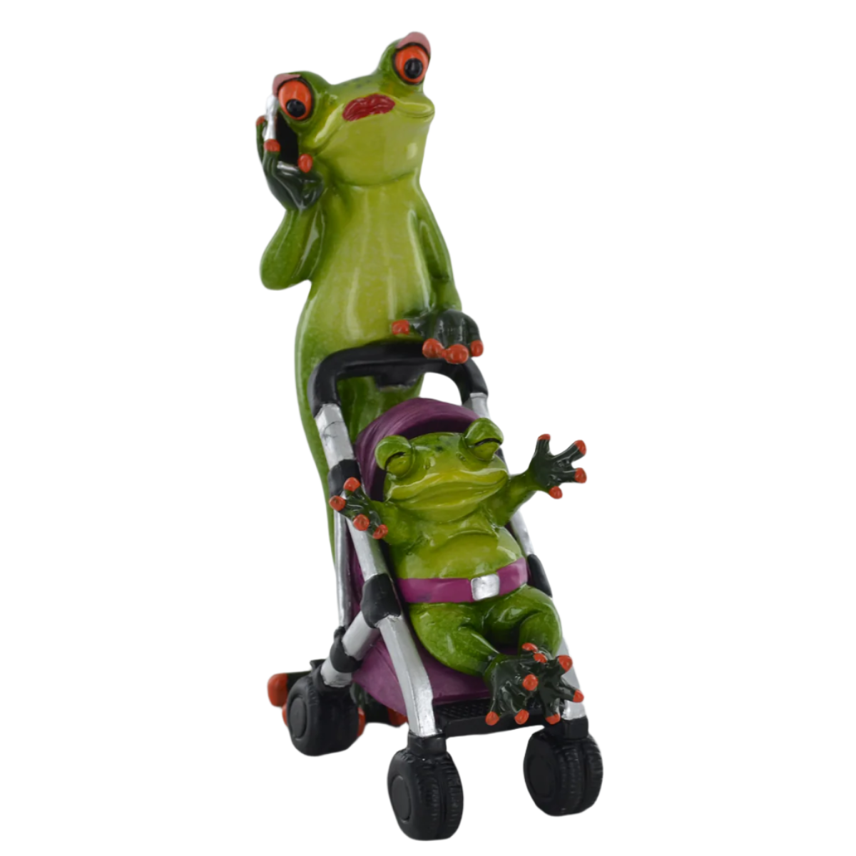 Comical Frog Stroller Parent & Baby Figure