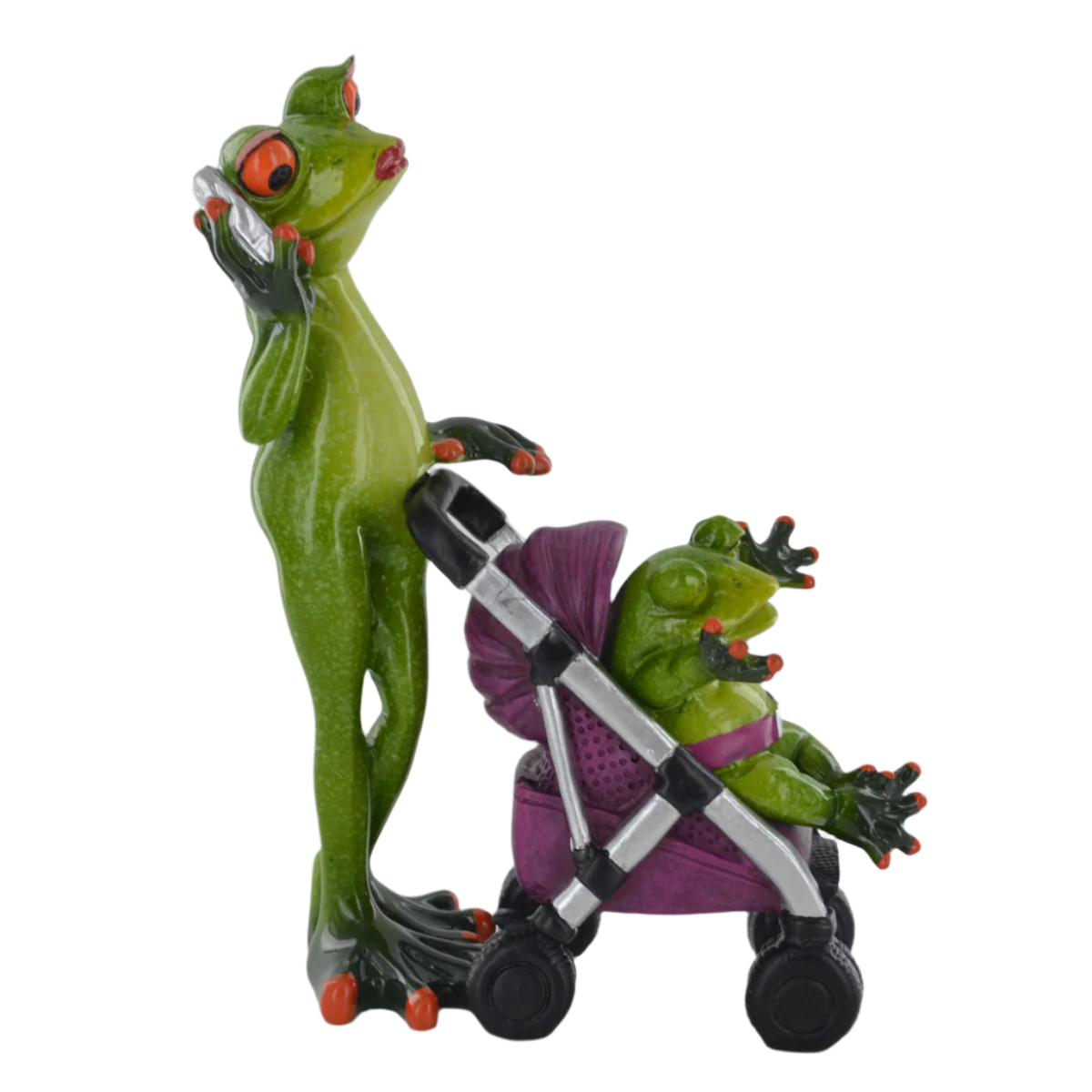 Comical Frog Stroller Parent & Baby Figure