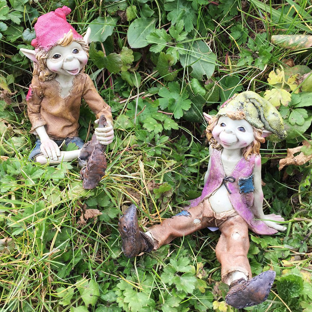 Pixies Sat Down Set Of 2 Figures Home Or Garden