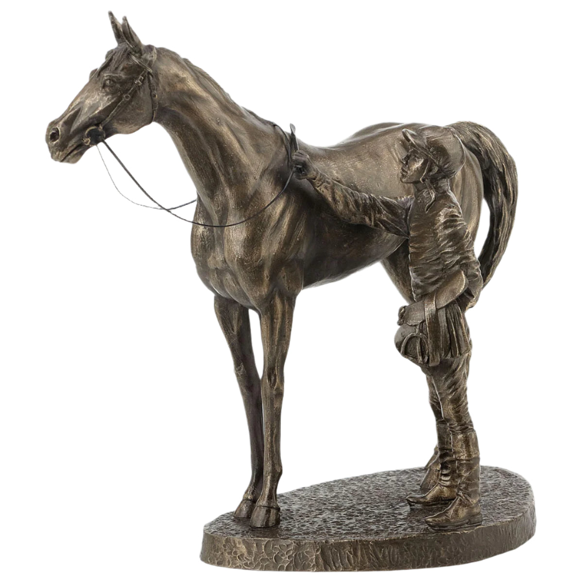 Bronze statue of a horse on a white background