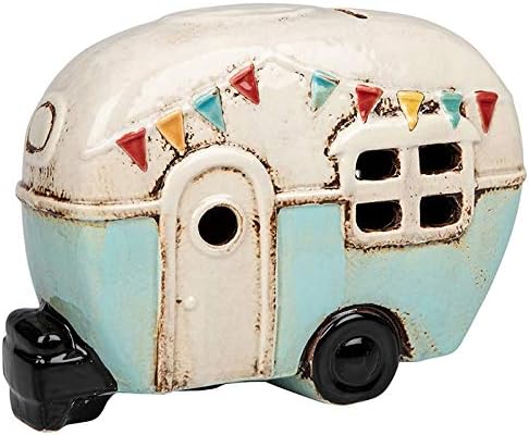 Retro Ceramic Caravan Money Box By Village Pottery Aqua Blue