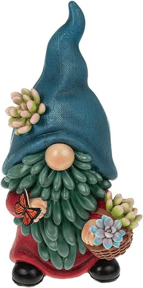 Garden Gonk Figure Blue Hat With Butterfly & Plants
