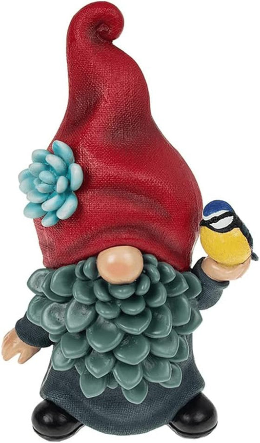 Garden Gonk Figure Red Hat With Blue Tit Bird