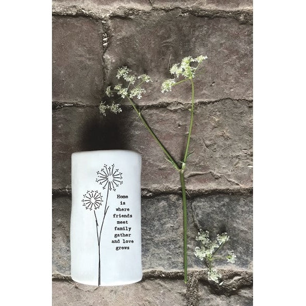 East of India Porcelain Bud Vase Friends Meet Family Gather