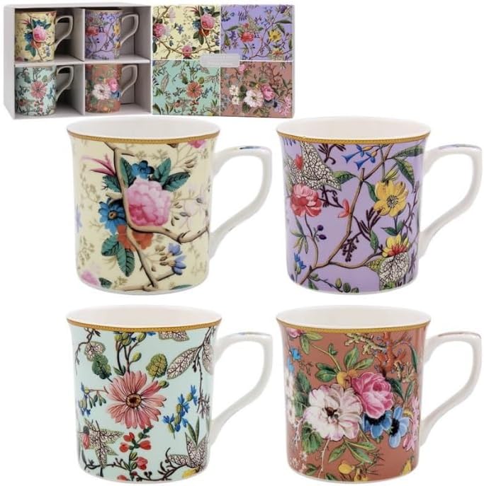 William Kilburn Floral Coffee Or Tea Mug Set In Box Set of 4 Mugs