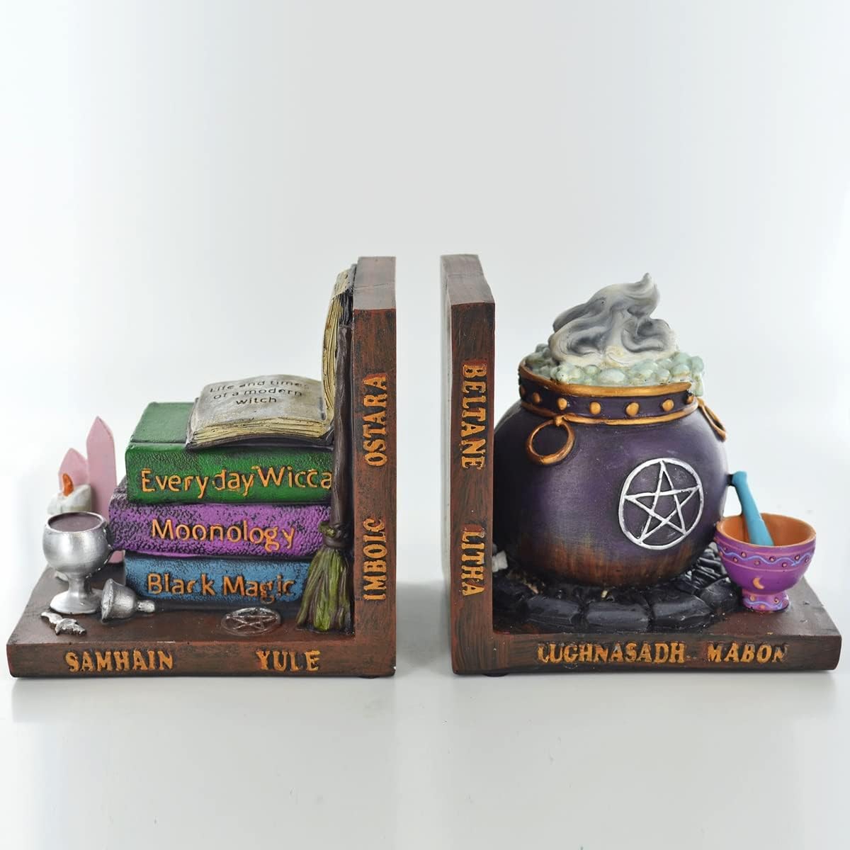 Pair of Book Ends Witches Wiccan Cauldron Book Shelf Tidies