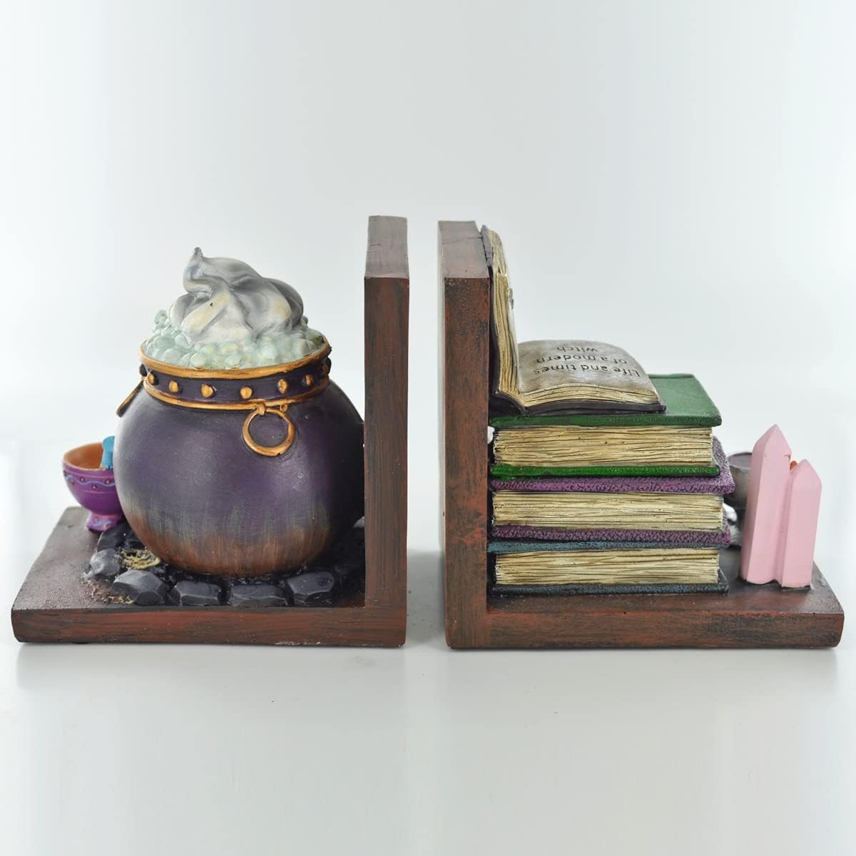 Pair of Book Ends Witches Wiccan Cauldron Book Shelf Tidies