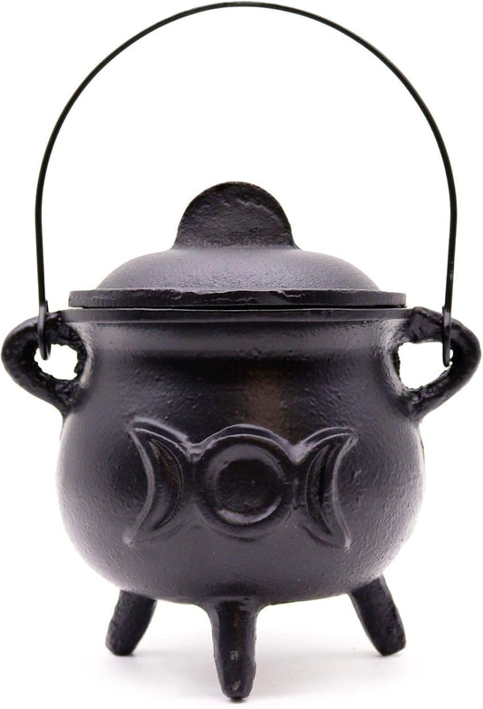 Large Cast Iron Cauldron with Triple Moon Phase Design12x15cm