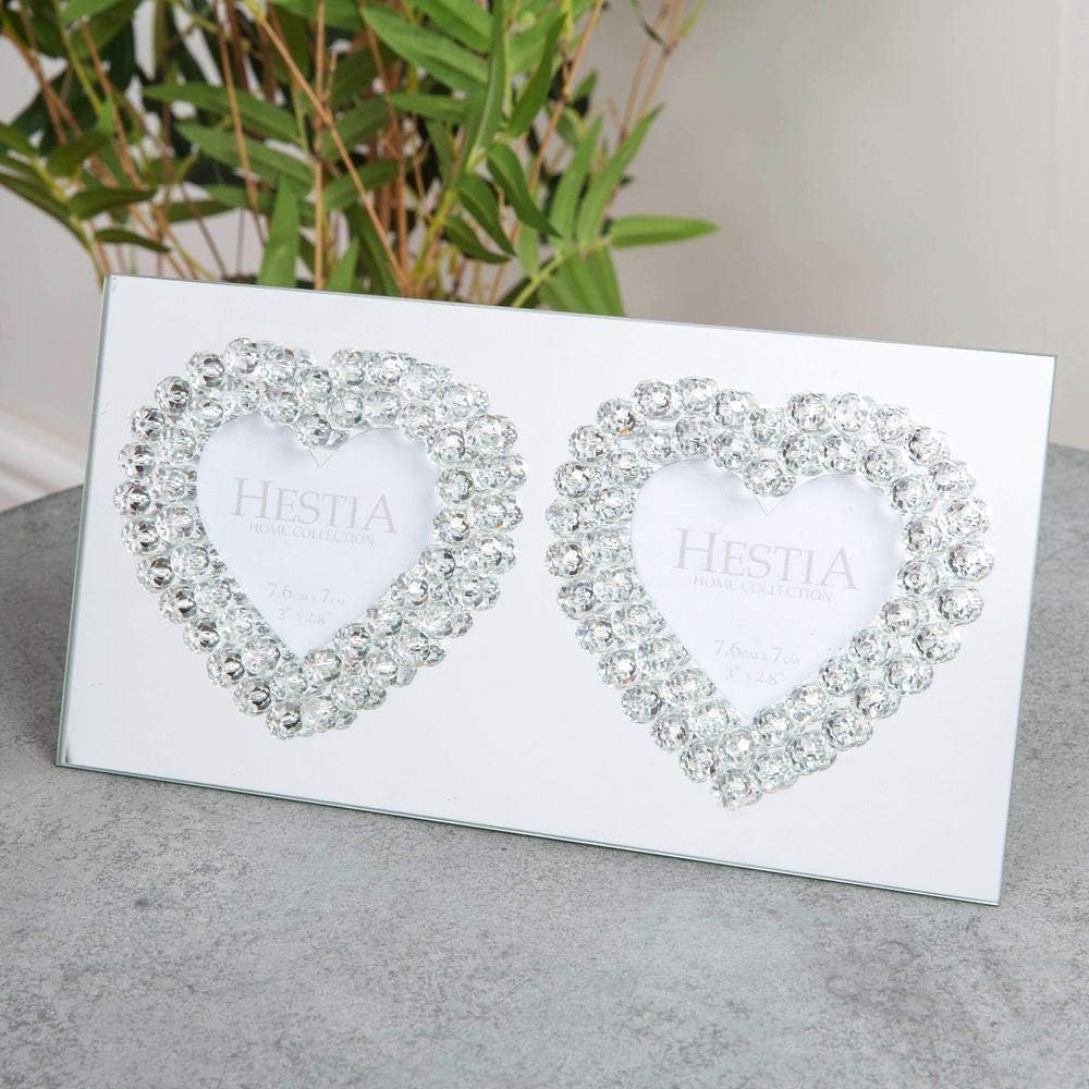 3" x 3" Mirror Glass Double Heart Photo Frame