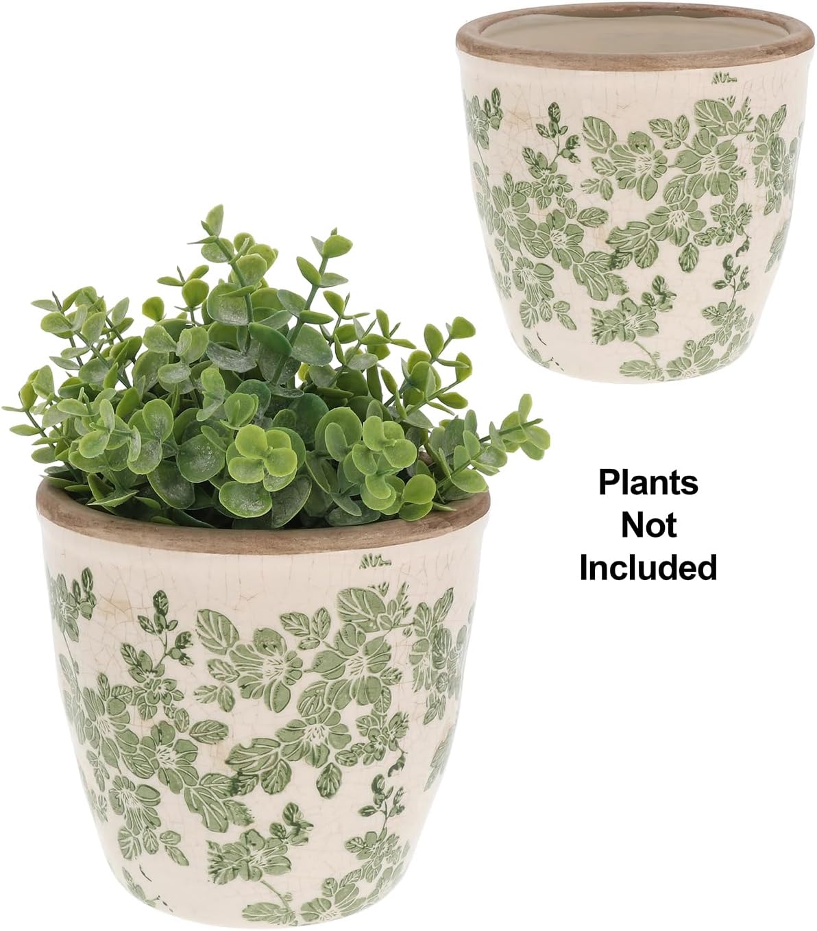 Ceramic Clematis Garden Planter Green & Cream
