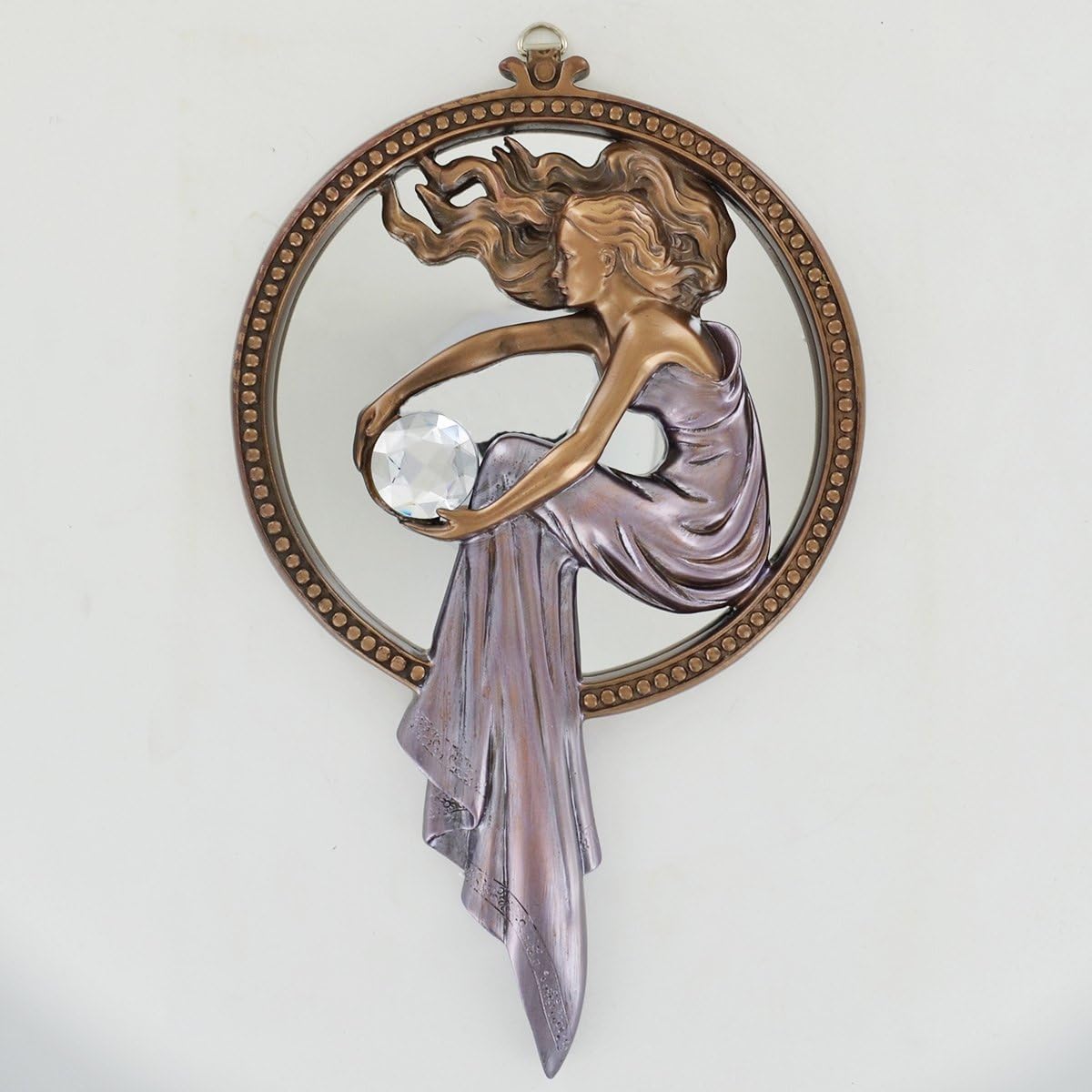 Lady Holding Ball Mirror, Cold Cast Bronze Wall Decor