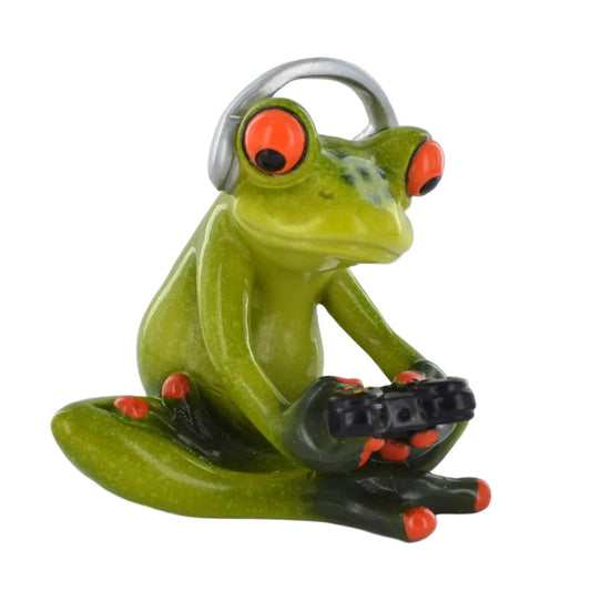 Comical Frog Super Gamer, Gamer Frog Resin Figurine